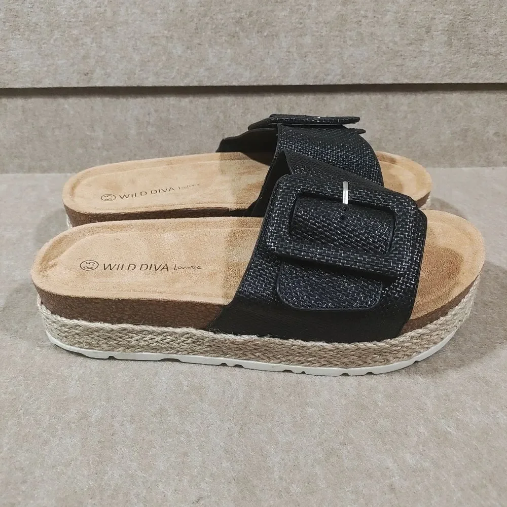 Wild Diva Black Platform Sandals with Buckle #7